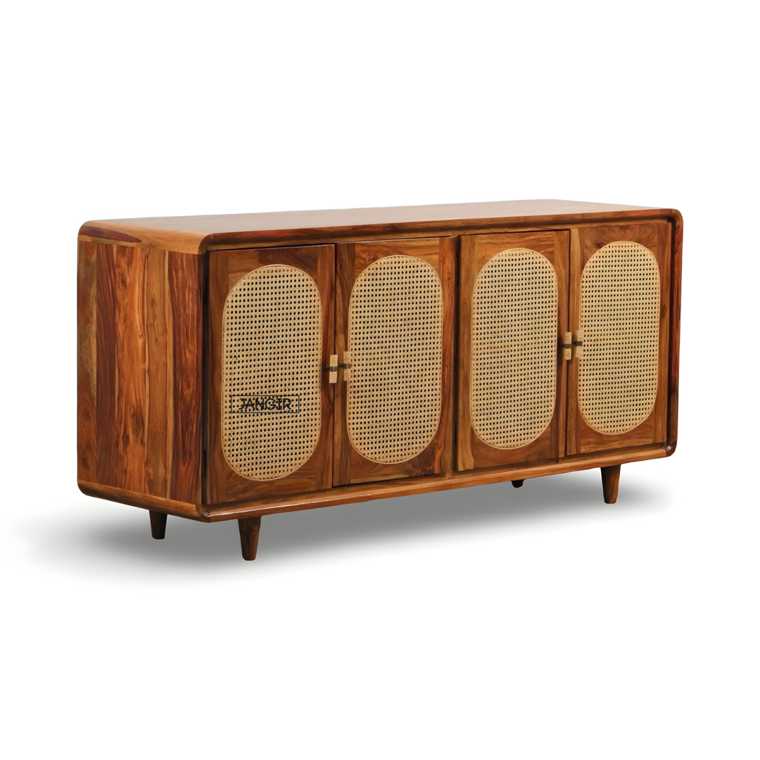 Elevate your home with the Parker Round Edge Cane Cabinet, sheesham wood made. Shop Rattan - Wicker Sideboard / cabinets online or near you in Bangalore today!