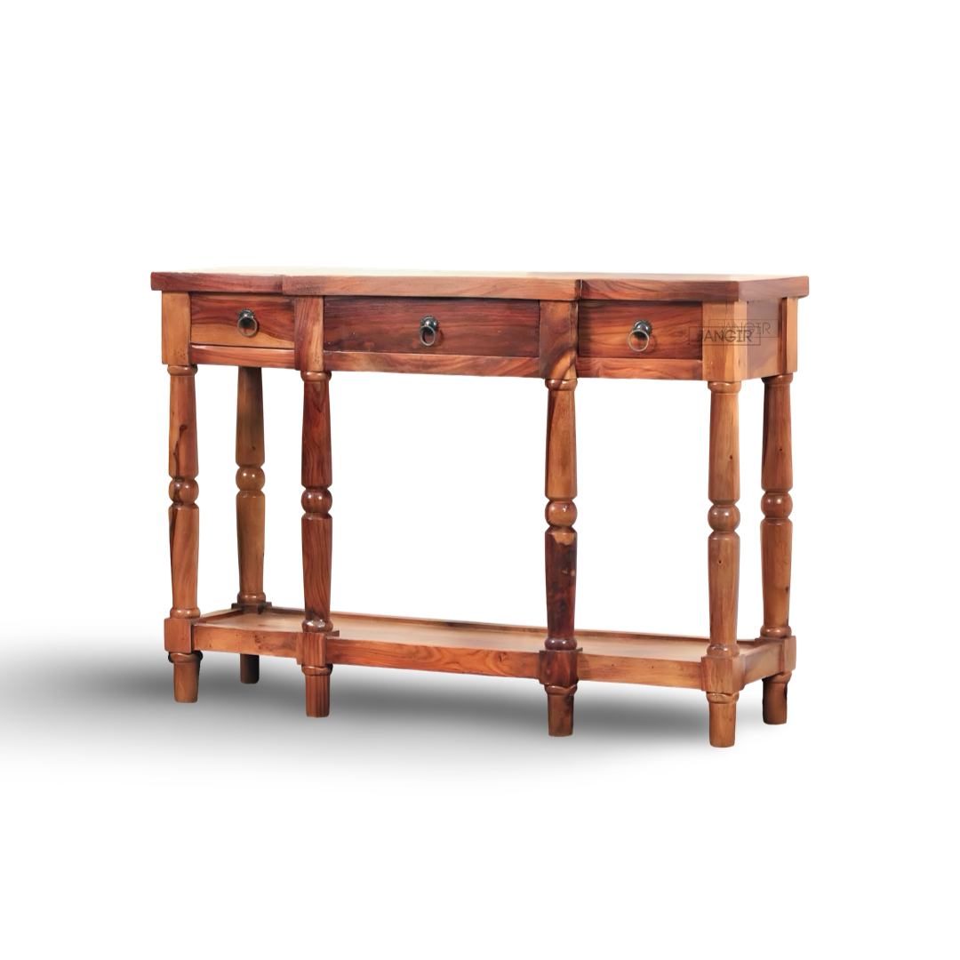 Transform your living room with our Rustic Solid Wood Console Table with drawers. Made from sheesham wood, custom rustic finish options that enhances any home.