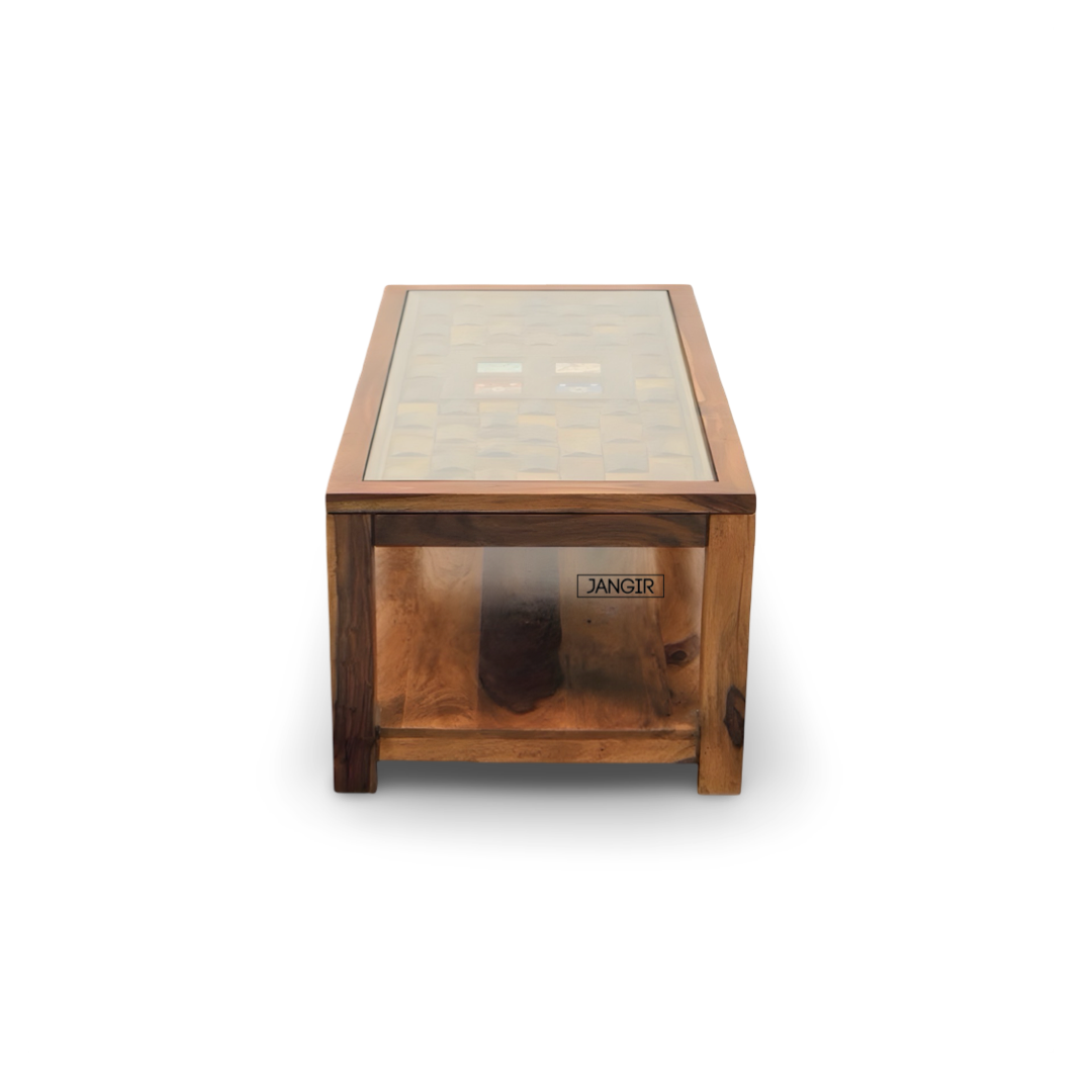 Discover the Niwar Tiles Coffee Table crafted from solid sheesham wood. Shop  Traditional Wooden Coffee Table near you in Bangalore!