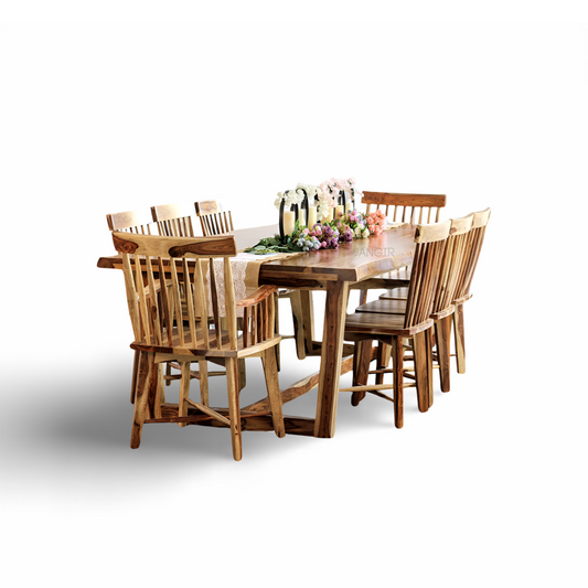 Experience the beauty of our Diviner Live edge Eight Seater Dining Table Set, made from sheesham wood. Buy luxury & modern eight seater dining table today!