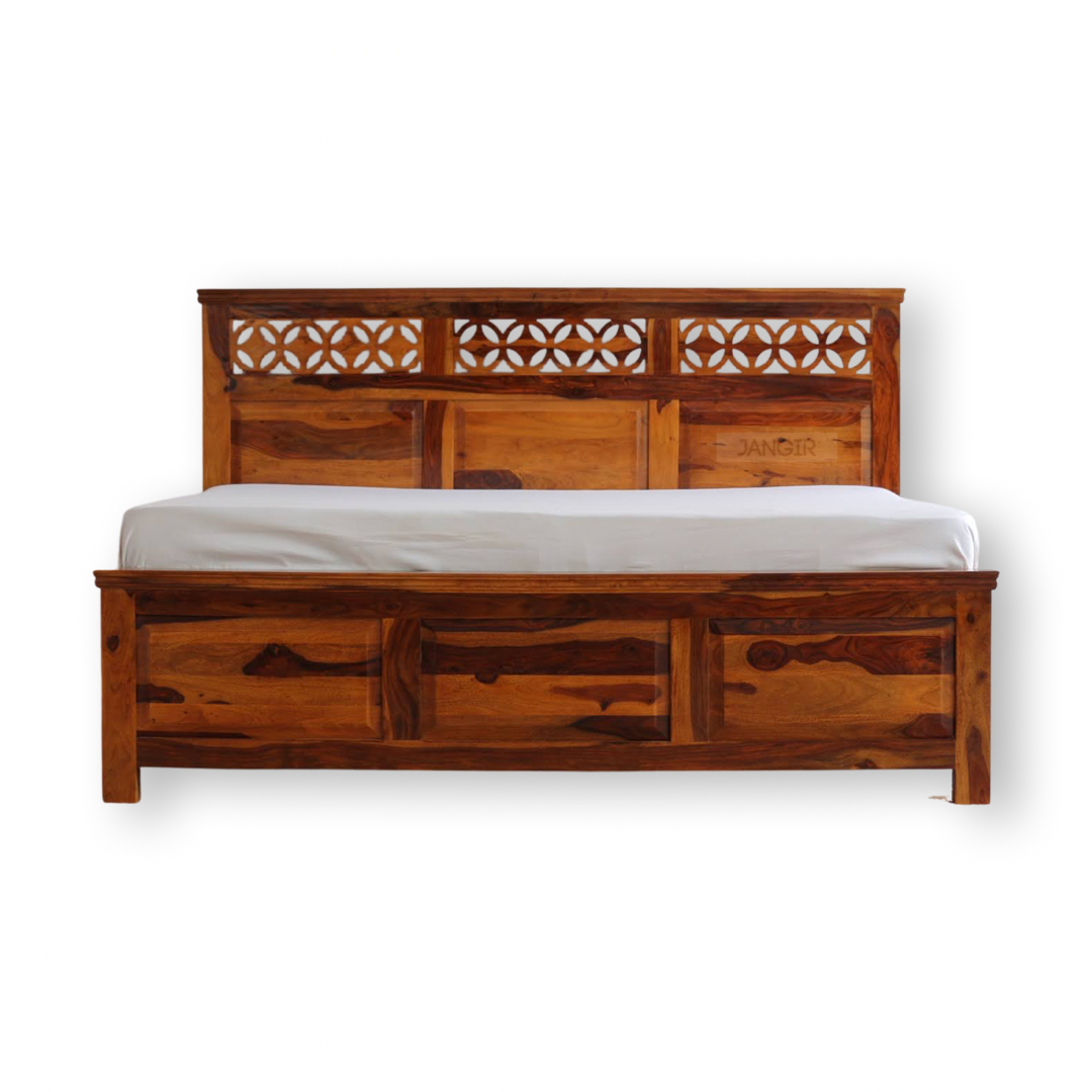 Elevate your bedroom with our Star Grill Solid Wood Storage Bed. Handcrafted with premium sheesham wood, available in king and queen sizes. Buy designer Wooden Beds In Bangalore
