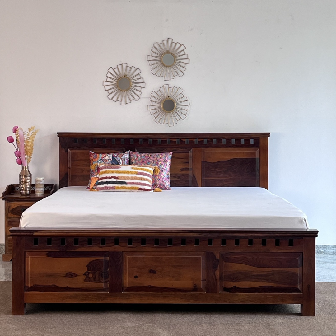 Looking for a spacious and durable bed? Our stunning selection of storage beds made from sheesham wood  near you in Bangalore. Stylish king and queen size options with ample storage space, Shop now!