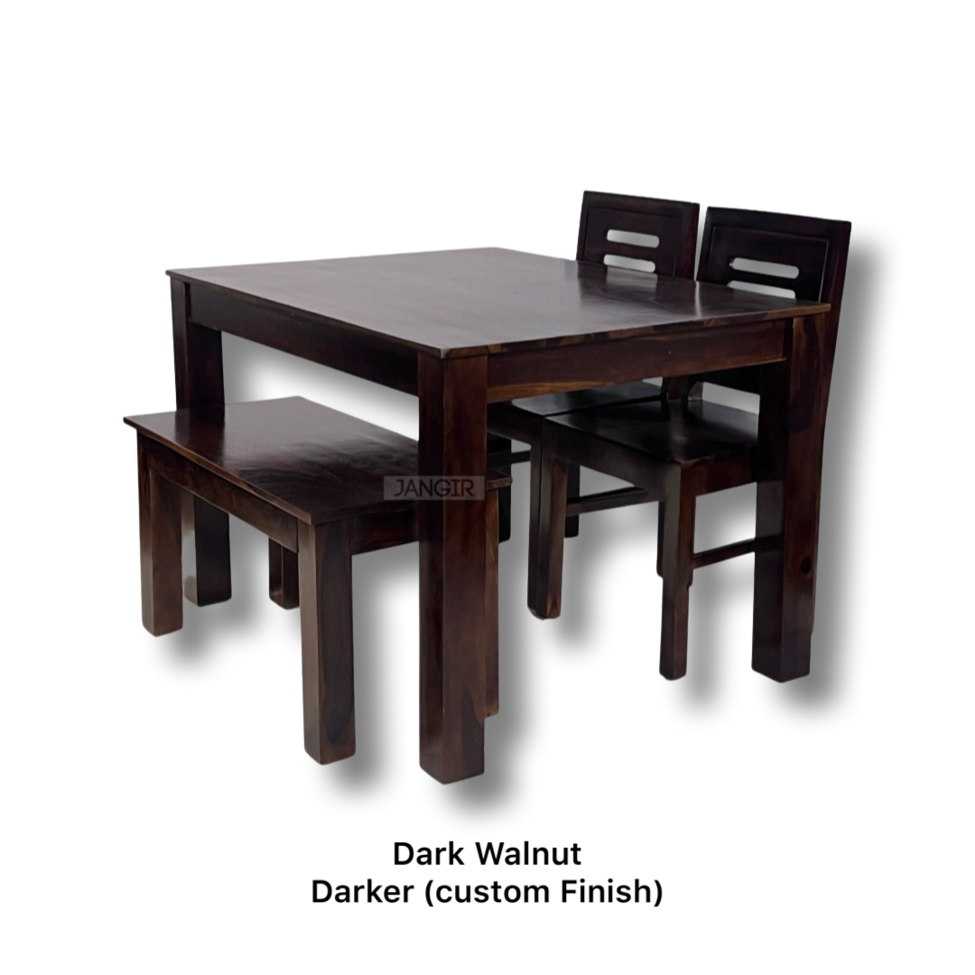 Elevate your dining room with our Apple Solid Wood Dining Table Set  with bench, made with sheesham wood. Buy lowest price four seater dining table in Bangalore