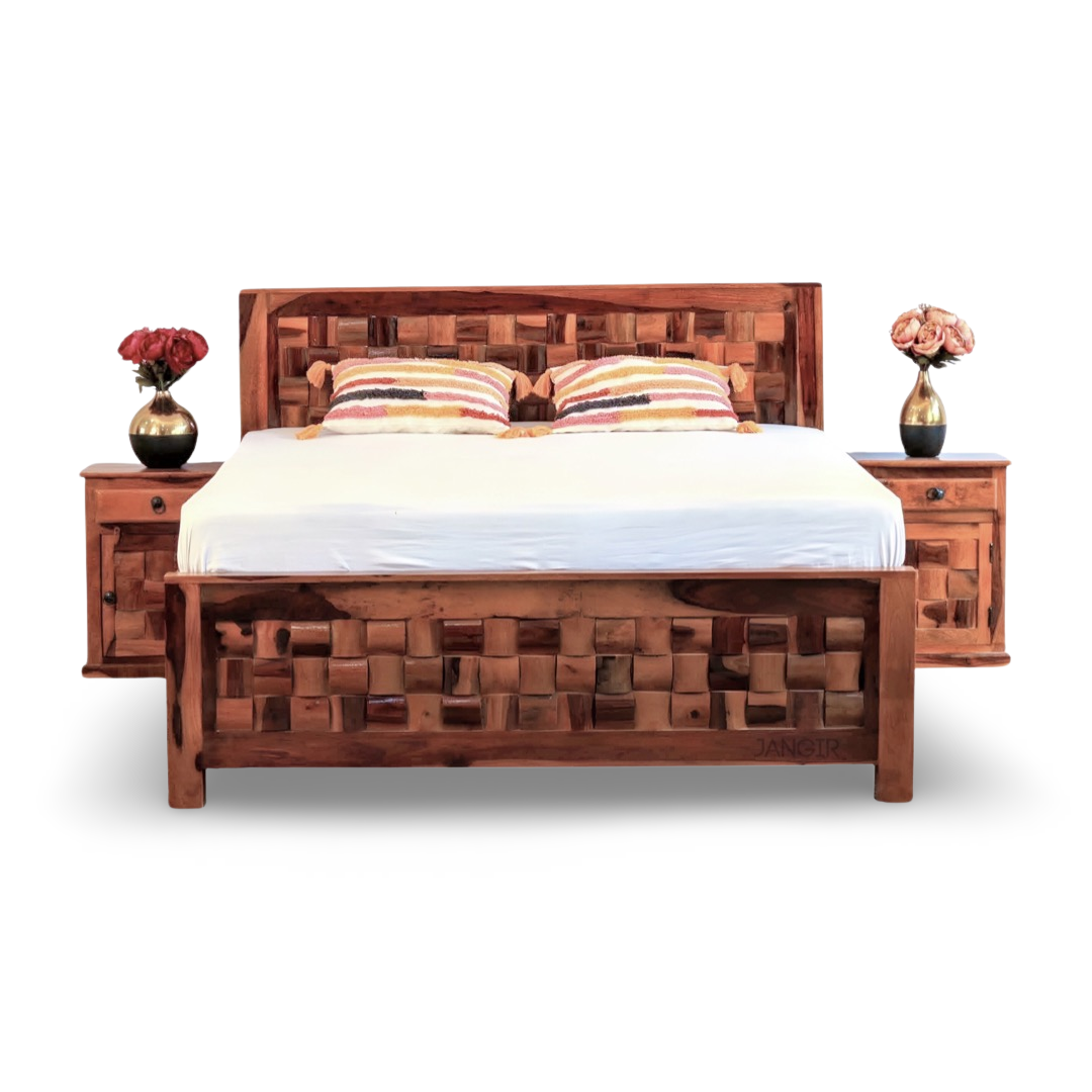 Upgrade your bedroom with our Niwar Solid Wood Storage Bed, crafted from sheesham wood. Shop King And Queen Size options of Wooden Double bed with Storage in bangalore today !