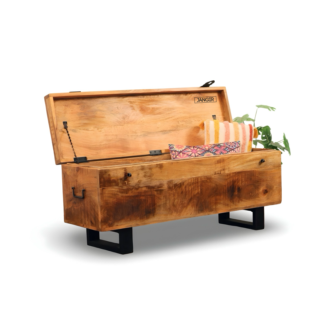 Discover the Larson Solid Wood Trunk Coffee Table, mango wood made design with ample storage. Shop wooden trunk table near you in Bangalore