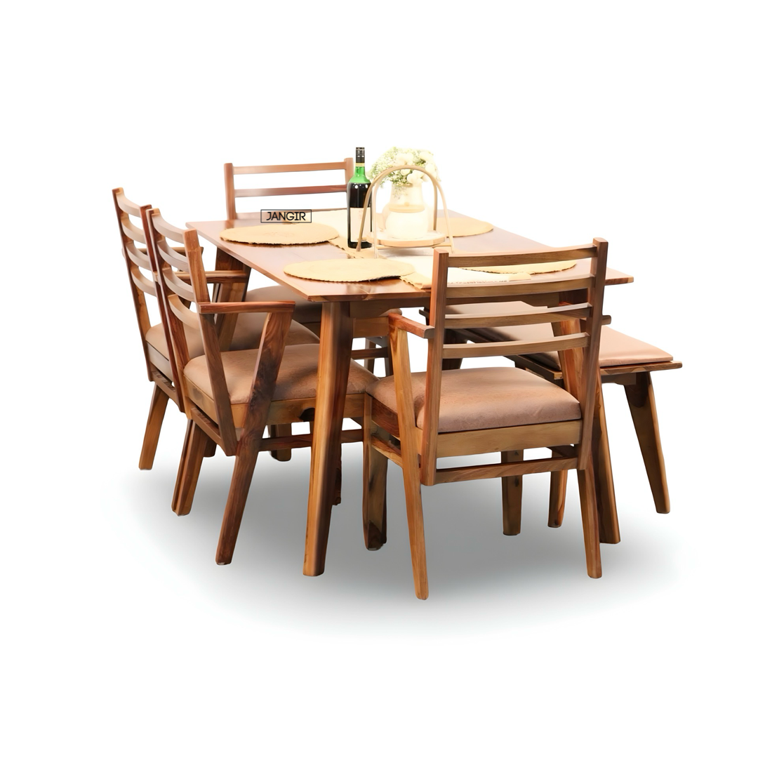 Enhance your dining room with the durable Suarez Sheesham Wood Dining Set. Buy now for style & comfort wooden dining table set near you in Bangalore