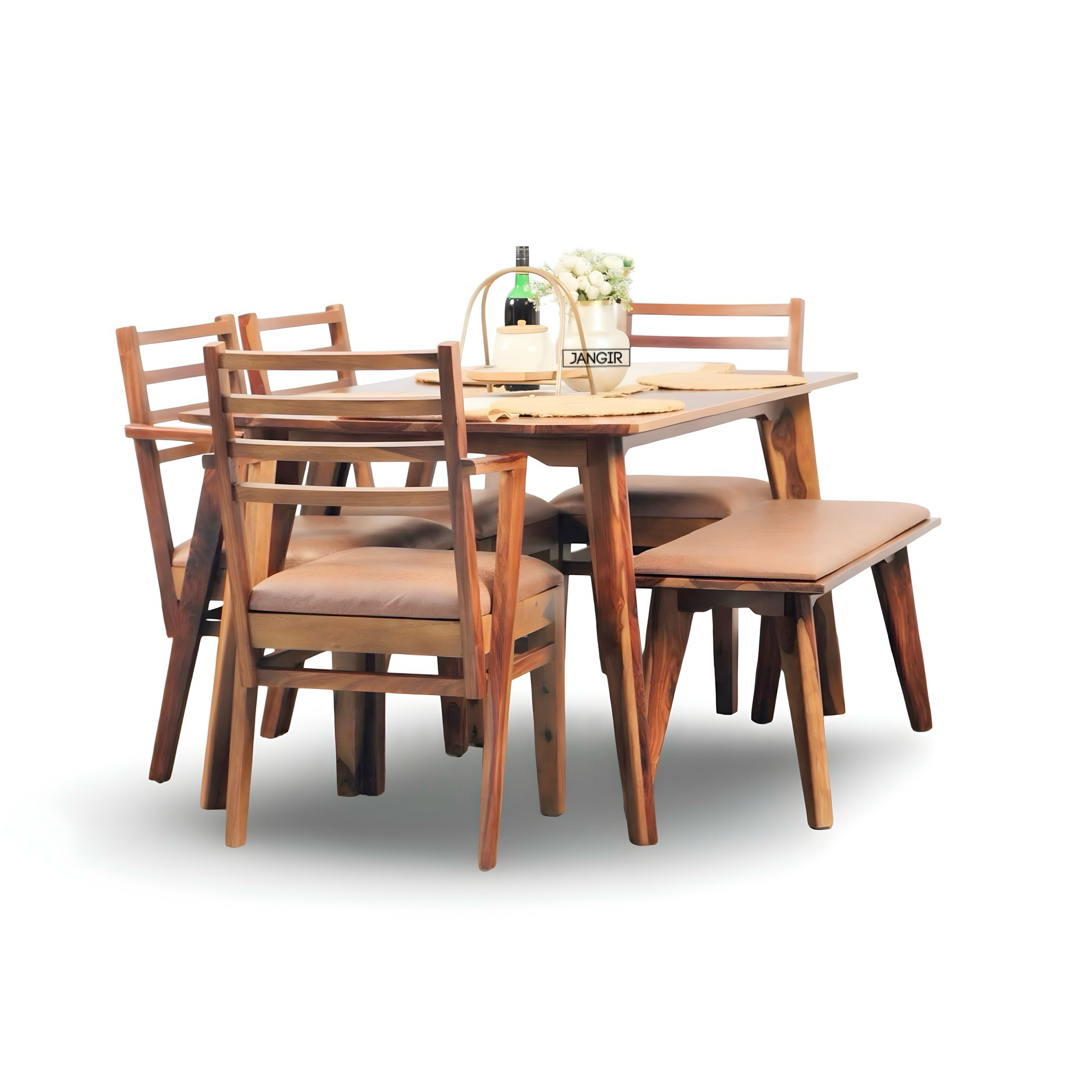 Enhance your dining room with the durable Suarez Sheesham Wood Dining Set. Buy now for style & comfort wooden dining table set near you in Bangalore