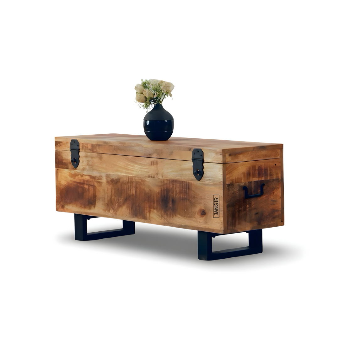 Discover the Larson Solid Wood Trunk Coffee Table, mango wood made design with ample storage. Shop wooden trunk table near you in Bangalore