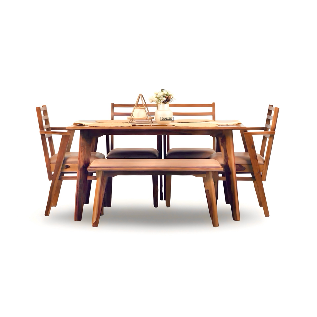 Enhance your dining room with the durable Suarez Sheesham Wood Dining Set. Buy now for style & comfort wooden dining table set near you in Bangalore