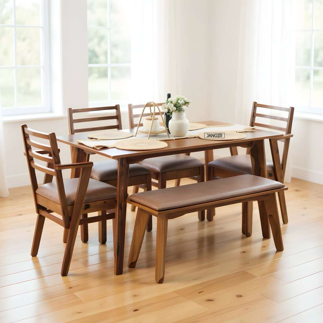 Enhance your dining room with the durable Suarez Sheesham Wood Dining Set. Buy now for style & comfort wooden dining table set near you in Bangalore