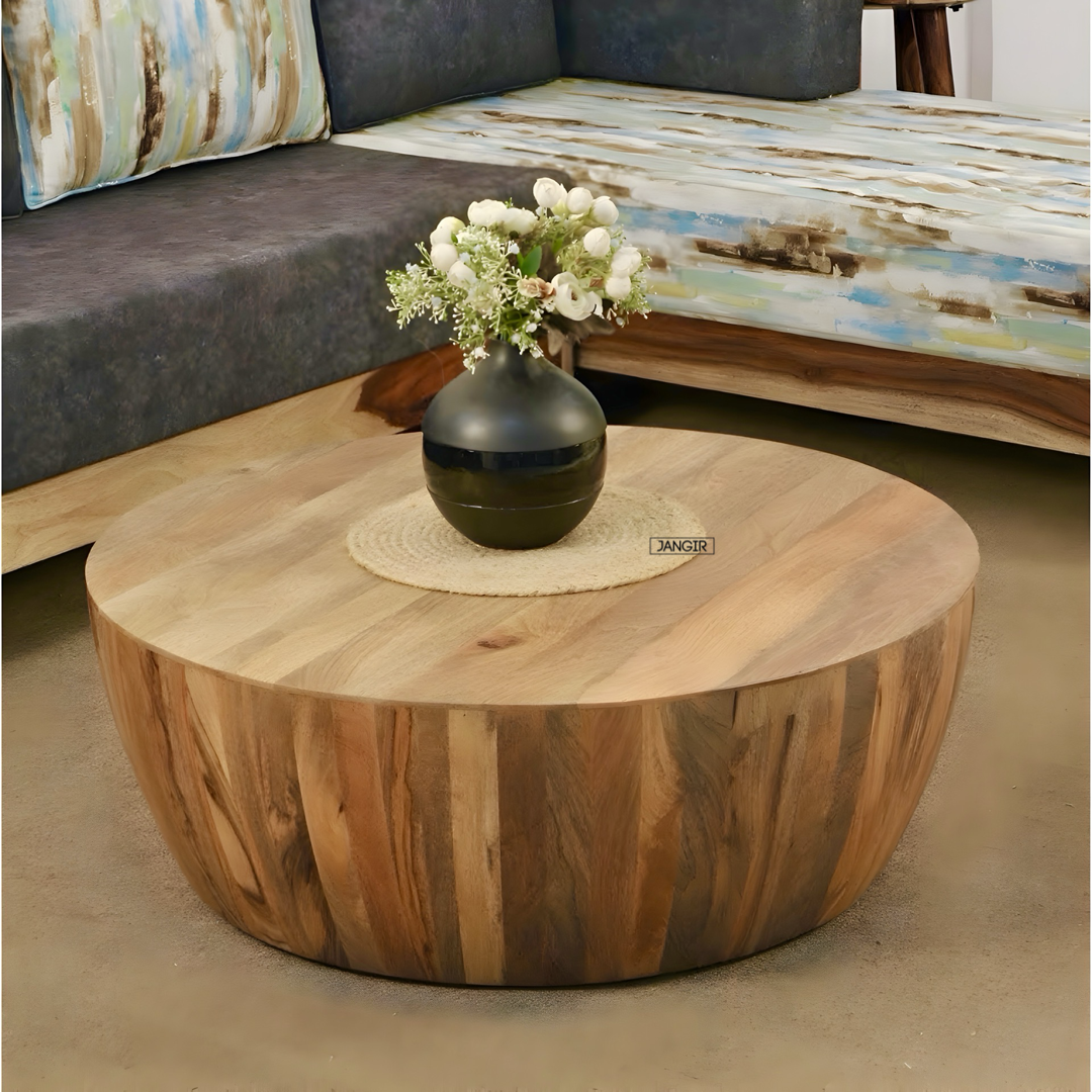 Discover the Hollow Round Coffee Table—durable mango wood, modern design. Elevate your living room now with lasting elegance. Shop near you in Bangalore