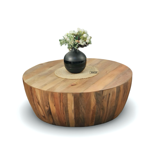 Discover the Hollow Round Coffee Table—durable mango wood, modern design. Elevate your living room now with lasting elegance. Shop near you in Bangalore