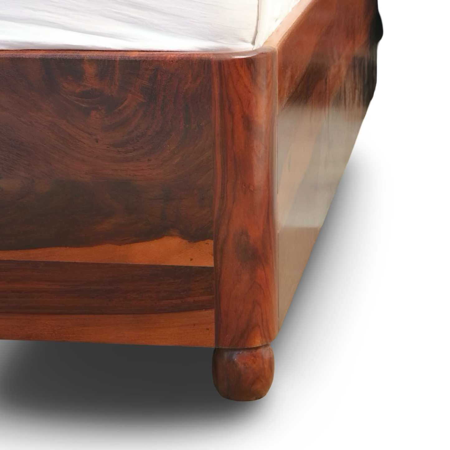 Upgrade your space with solid sheesham wood made Edge less storage bed. Buy king & queen size premium upholstery headboard wooden bed near you in Bangalore!