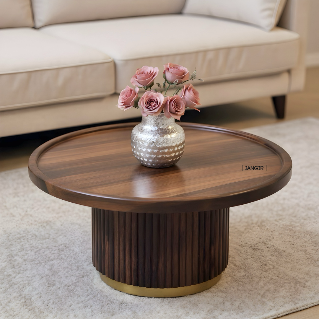 Enhance your space with our durable Fluted Round Coffee Table in Solid Sheesham wood. Shop modern coffee table near you in Bangalore for timeless elegance!