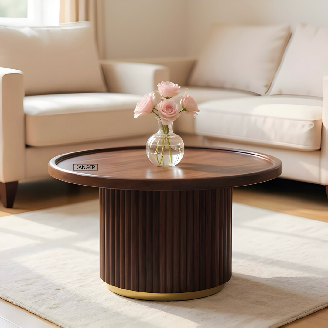 Enhance your space with our durable Fluted Round Coffee Table in Solid Sheesham wood. Shop modern coffee table near you in Bangalore for timeless elegance!