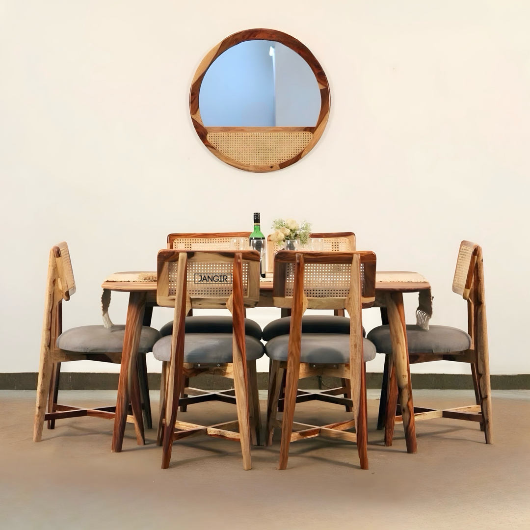 Enhance your dining area with the sophisticated Reaper Sheesham Wood Dining Set featuring cane chairs. Order today for premium quality dining table near you!