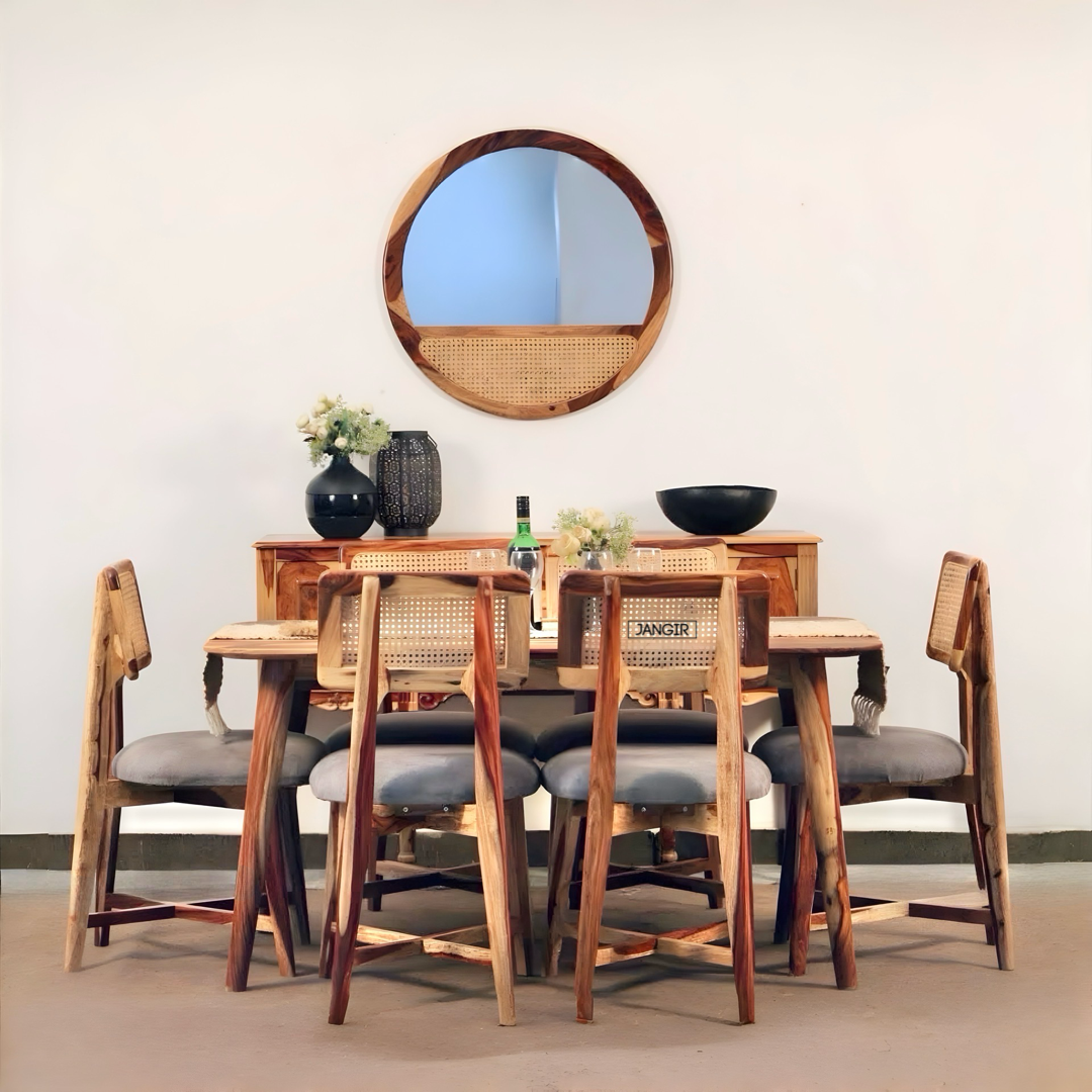 Enhance your dining area with the sophisticated Reaper Sheesham Wood Dining Set featuring cane chairs. Order today for premium quality dining table near you!