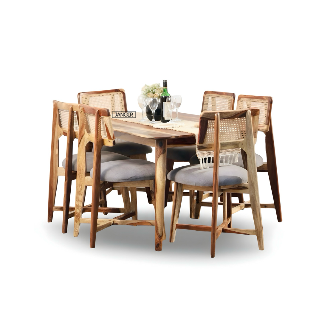 Enhance your dining area with the sophisticated Reaper Sheesham Wood Dining Set featuring cane chairs. Order today for premium quality dining table near you!