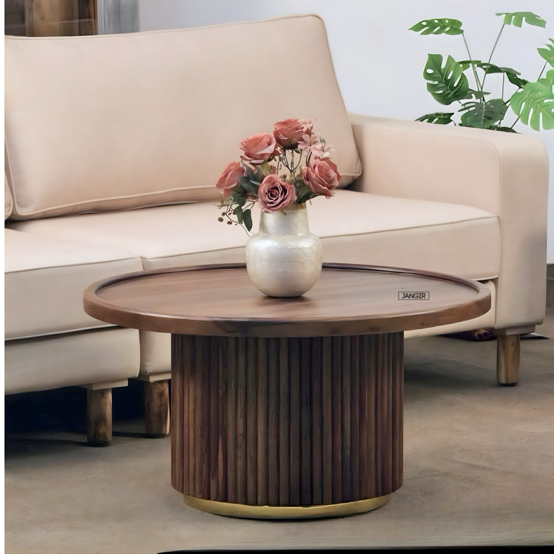 Enhance your space with our durable Fluted Round Coffee Table in Solid Sheesham wood. Shop modern coffee table near you in Bangalore for timeless elegance!