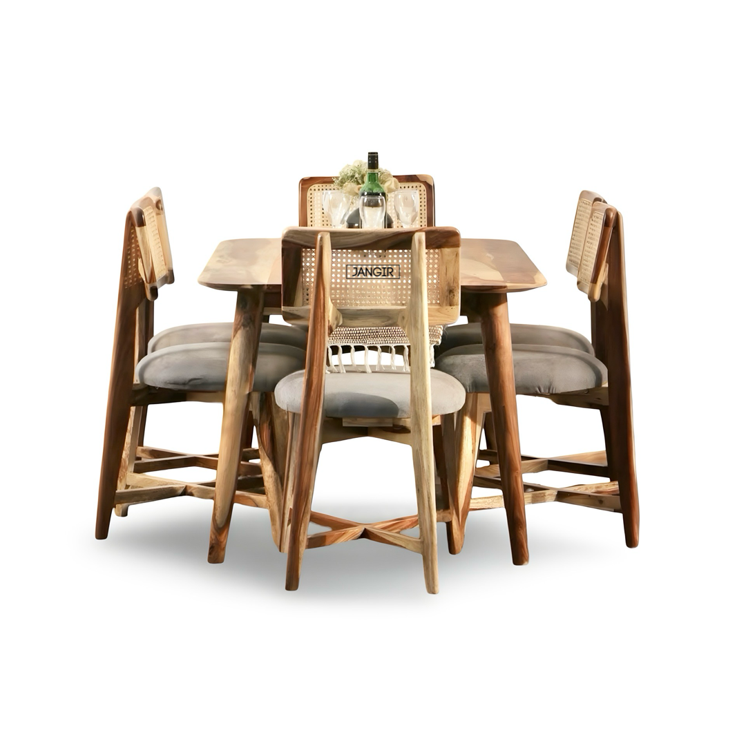Enhance your dining area with the sophisticated Reaper Sheesham Wood Dining Set featuring cane chairs. Order today for premium quality dining table near you!