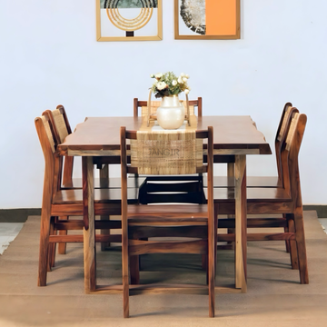 Nester Live Edge Dining Table With Rattan Chairs