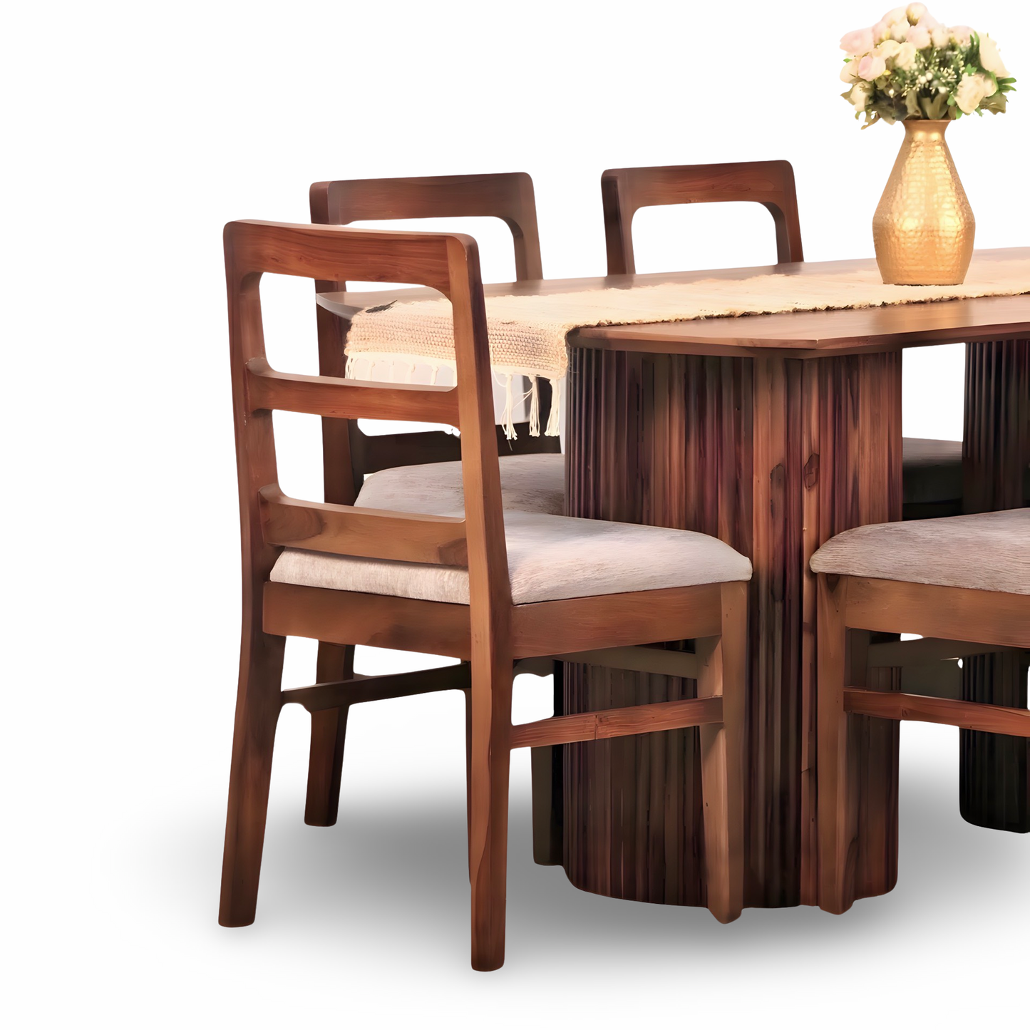 Looking for a modern and stylish dining table set? Check out our exquisite dining table set, crafted with sheesham wood, perfect for six-seater gatherings. Buy online or in-store at Bangalore today!