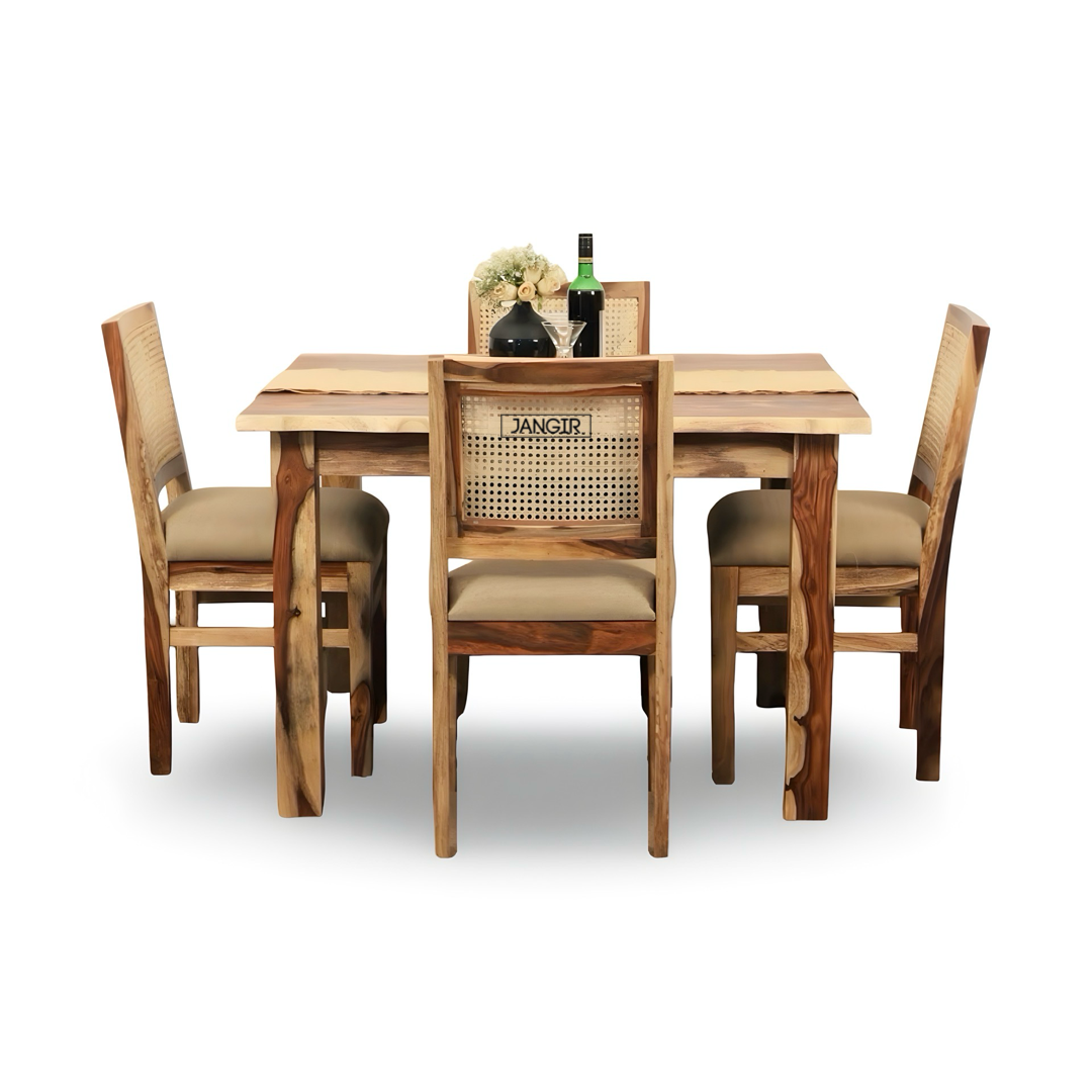 Upgrade your dining with Maakya Live Edge Table with cane chair, made from A Grade Sheesham wood. Buy modern and stylish live edge table near you in Bangalore!