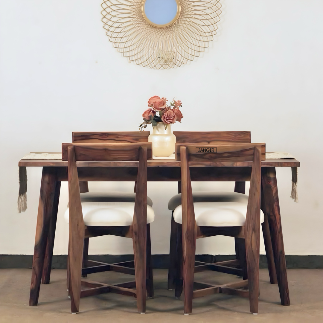 Discover our Darker Live Edge Dining Table Set, Sheesham Wood made. Shop durable and modern wooden dining table set for your dining room near you in Bangalore