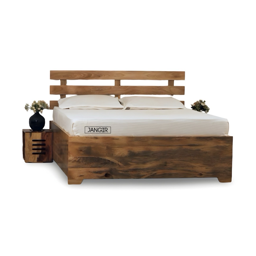 Elevate your bedroom with Sleeper solid wood storage bed, mango Wood made. Shop King and queen size modern affordable Wooden Beds near you in Bangalore today!