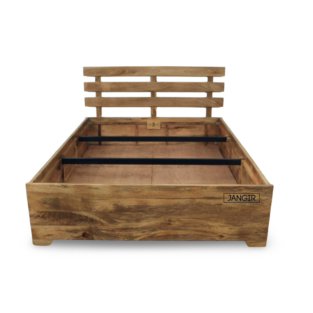 Elevate your bedroom with Sleeper solid wood storage bed, mango Wood made. Shop King and queen size modern affordable Wooden Beds near you in Bangalore today!