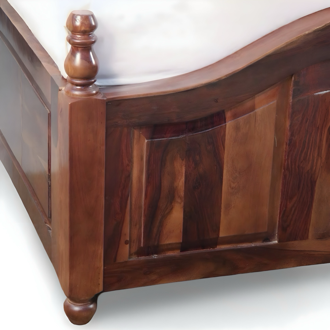 Discover the Royal Princess Sheesham Wood Bed with Storage. Buy Traditional poster bed in King or Queen size near you in Bangalore. Upgrade your bedroom now!