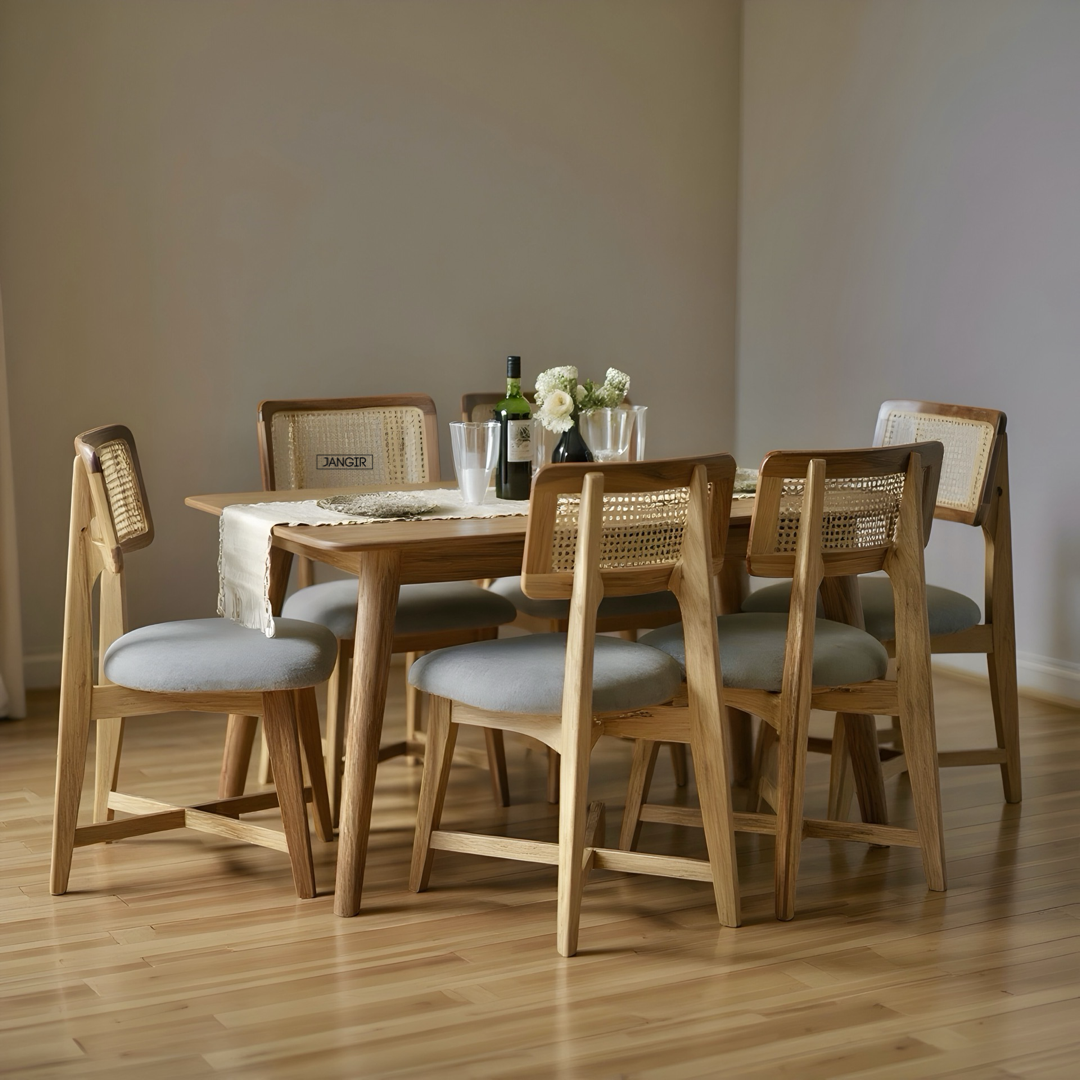 Enhance your dining area with the sophisticated Reaper Sheesham Wood Dining Set featuring cane chairs. Order today for premium quality dining table near you!