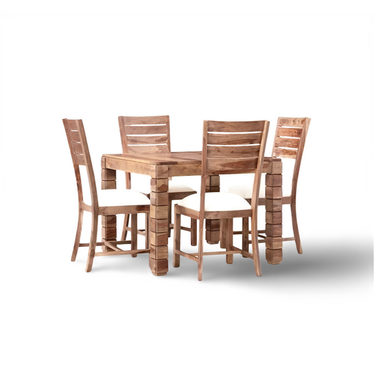 Upgrade your dining space with our stylish Cubic Dining Set. Crafted from solid Sheesham wood. Buy 4 and 6-seater designer dining table set today