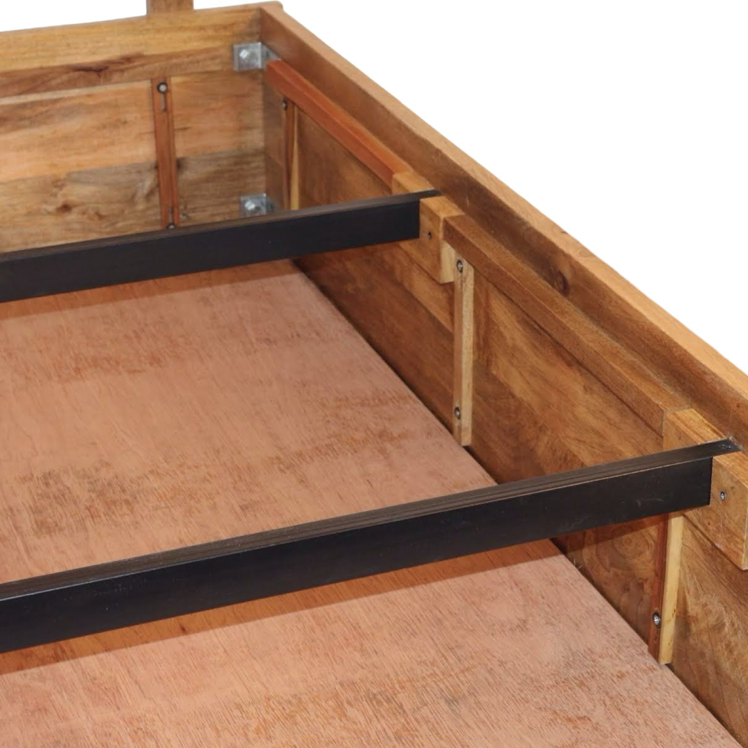 Elevate your bedroom with Sleeper solid wood storage bed, mango Wood made. Shop King and queen size modern affordable Wooden Beds near you in Bangalore today!