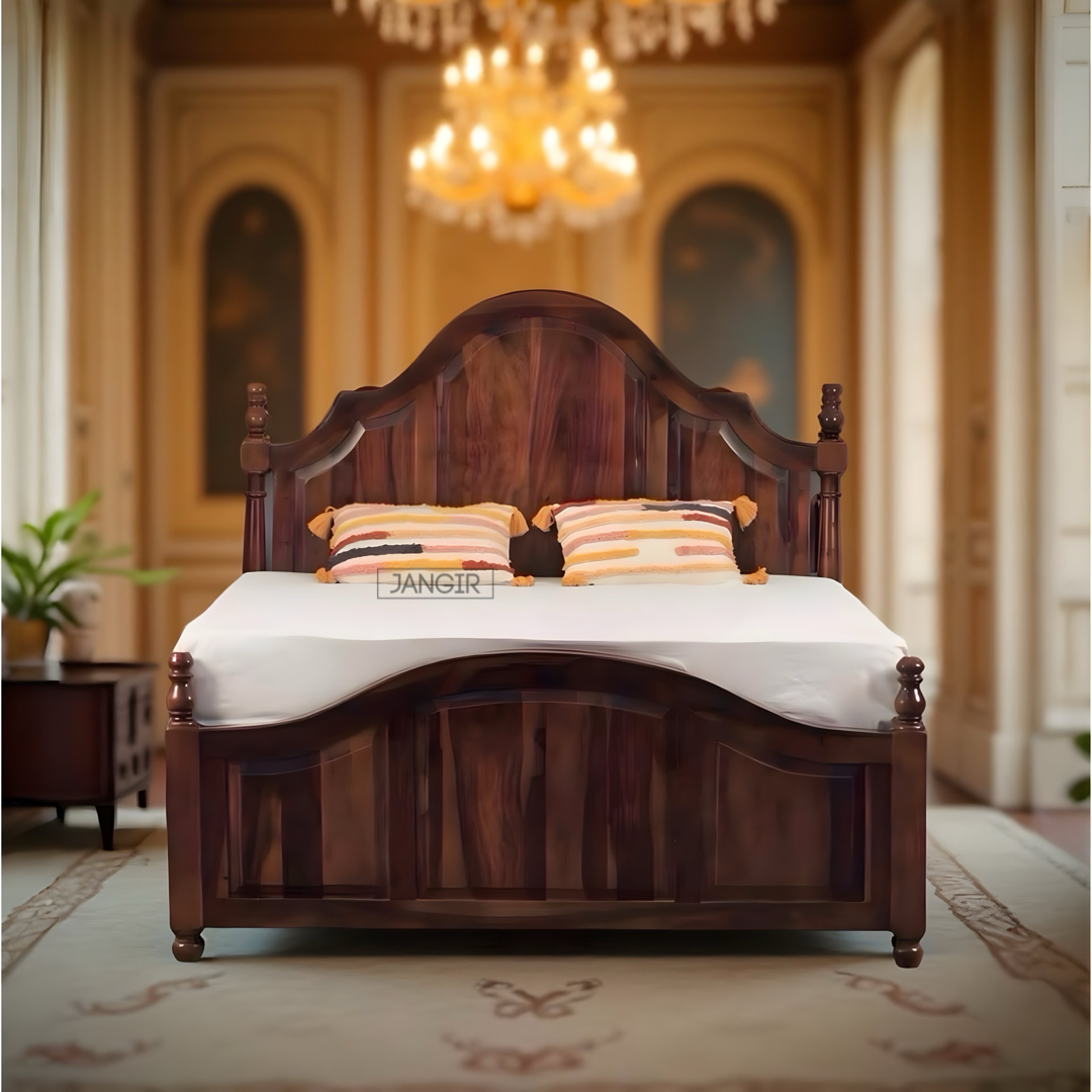 Discover the Royal Princess Sheesham Wood Bed with Storage. Buy Traditional poster bed in King or Queen size near you in Bangalore. Upgrade your bedroom now!