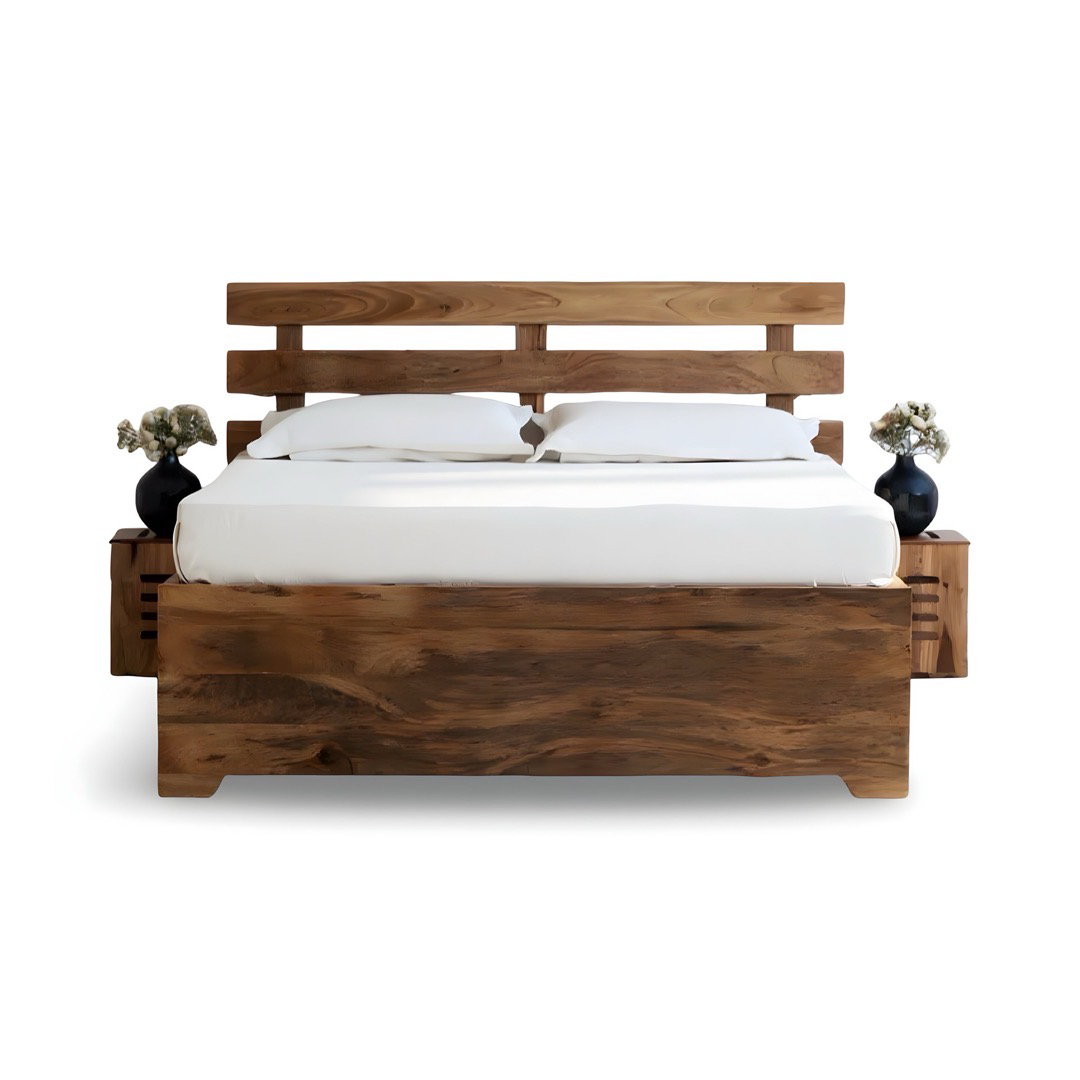 Elevate your bedroom with Sleeper solid wood storage bed, mango Wood made. Shop King and queen size modern affordable Wooden Beds near you in Bangalore today!