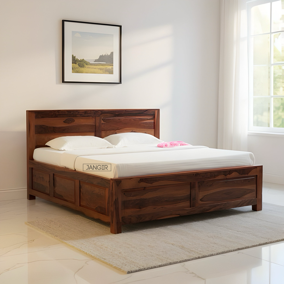 Discover the Dalla Sheesham Wood Storage Bed.  durable, elegant, available in king & queen sizes with storage. Shop now for best prices near you in Bangalore