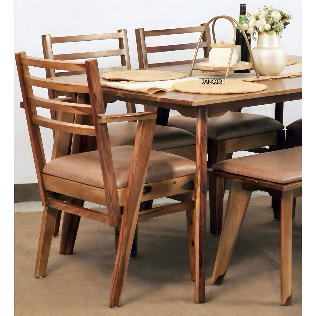 Enhance your dining room with the durable Suarez Sheesham Wood Dining Set. Buy now for style & comfort wooden dining table set near you in Bangalore