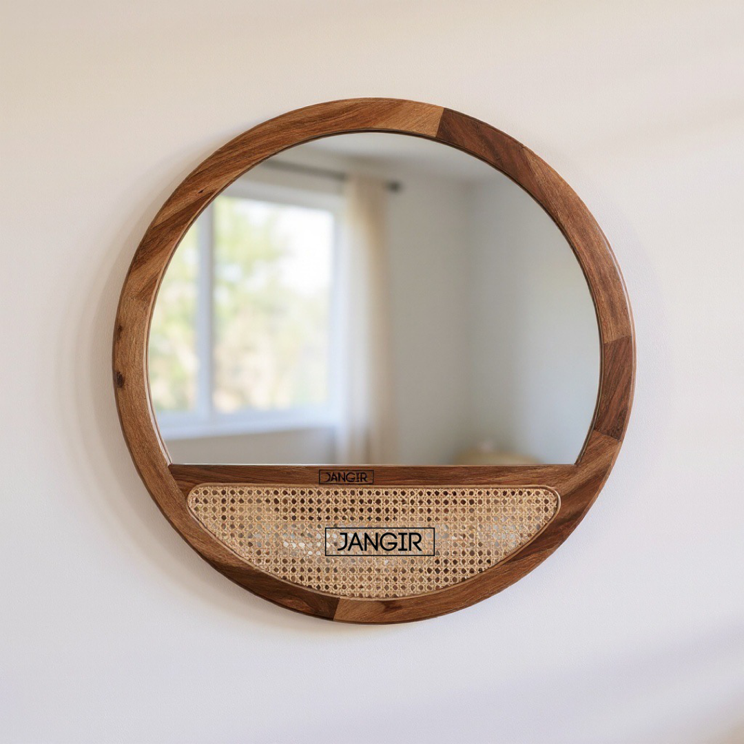 Brighten your space with sheesham wood and natural cane made round Mailla Cane Wall Mirror. Buy decorative wall mirror near you in Bangalore for home décor!