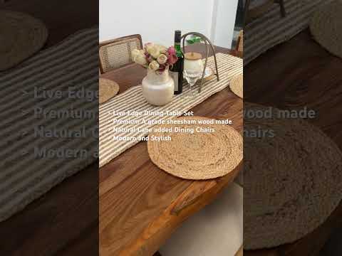 Elevate your dining experience with our sheesham wood live edge dining table paired with stylish and durable cane chairs. Buy near you in Bangalore today