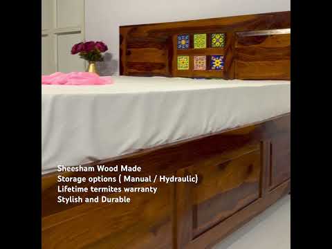 Elevate your bedroom with our Tiles Plane Solid Wood Storage Bed, made with sheehsam wood. Buy ceramic tile designs king or queen size double bed in Bangalore