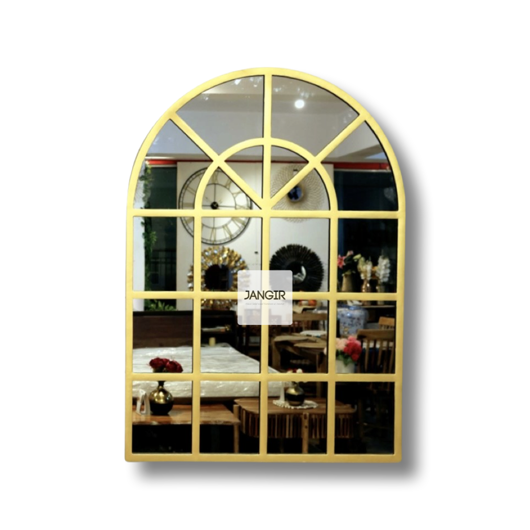 Elevate your home with our exquisite arched wall mirror reminiscent of classic window style. Add a touch of glamour and open up your space with the perfect metal accent for foyer or hallway. Shop now