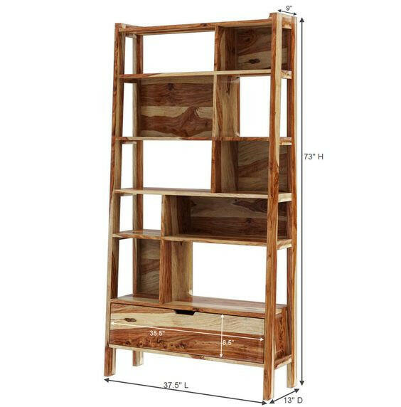 Alta Solid Wood Bookcase with Drawer - the perfect addition to any living room or bedroom! This solid wood book self is both stylish and multi-functional, featuring an eye-catching sheesham wood design and plenty of storage space. It is ideal for your family's library or as a attractive display case for your kid’s favorite books. 
