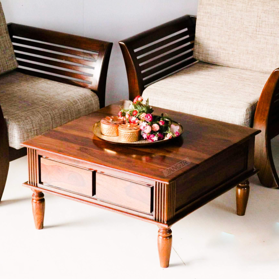 Upgrade your living room with a beautiful Roman style coffee table in Bangalore. Crafted from sheesham wood, this center table features convenient drawers for extra storage. Elevate your home Shop now