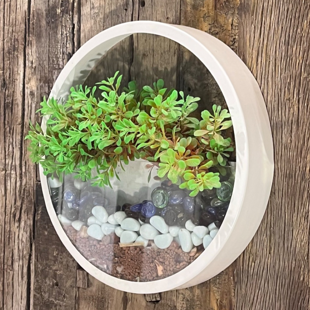 Metal wall terrarium planter.