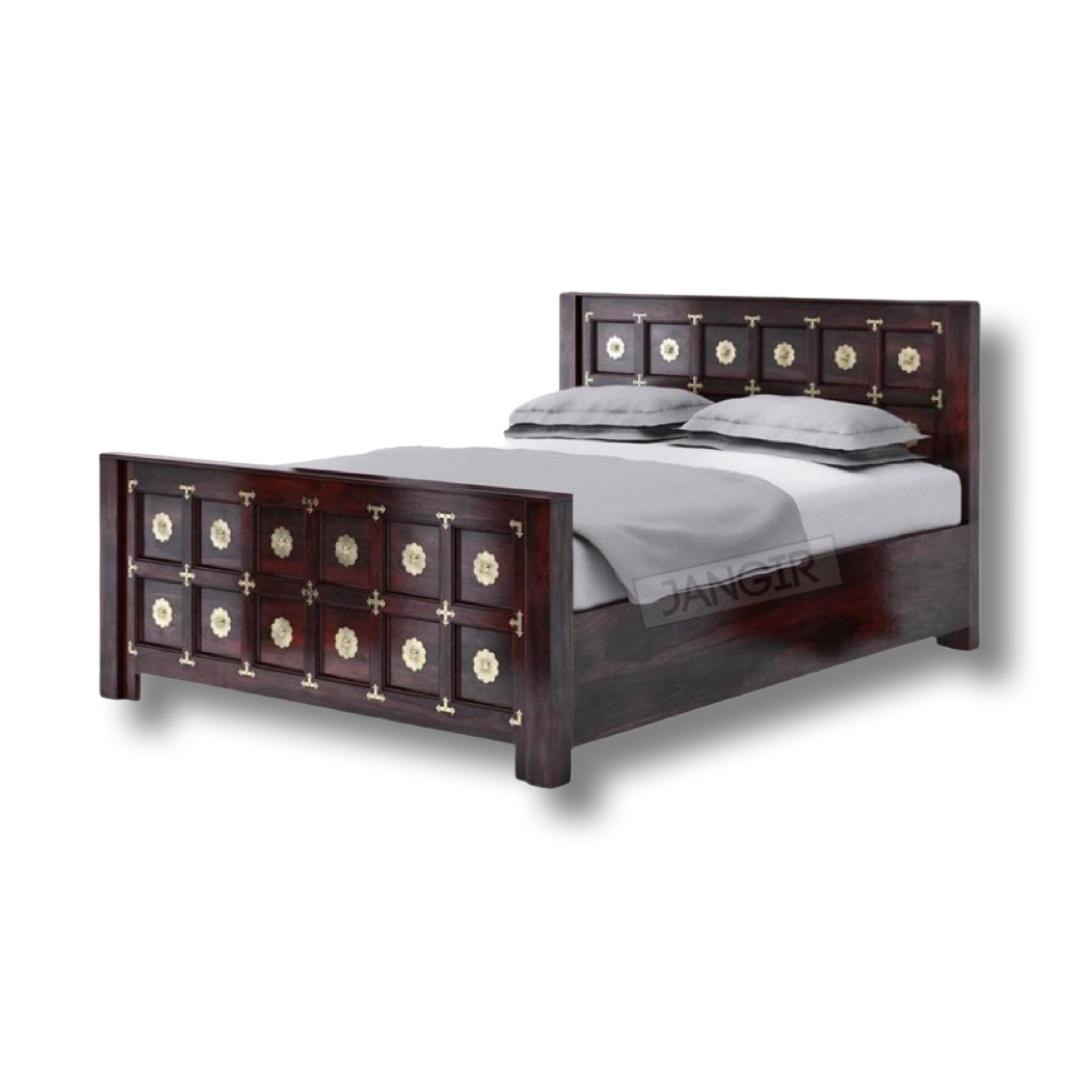 Transform your bedroom with our antique and vintage Brass wooden beds, adorned with charming brass accents. Crafted with sheesham wood, king and queen size options offer both style and utmost comfort.